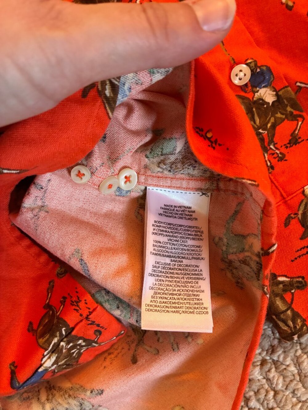 Polo Ralph Lauren Classic Fit Polo Match Oxford Shirt L Orange All Over Print - Picture 4 of 7